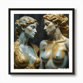 Two Women In Blue And Gold Art Print