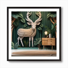 Deer In The Forest Bohemian Wall Art Art Print