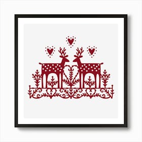 Scandinavian Red and White Papercut Deer Art Print