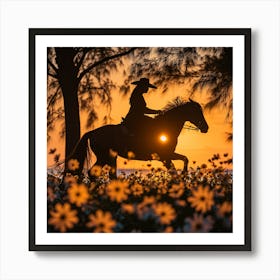 Sunset On Horseback Art Print