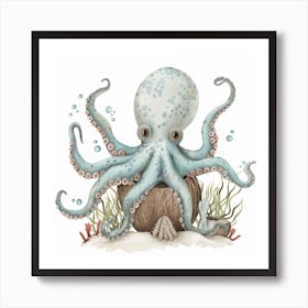 Storybook Style Octopus With Coconut Shell Art Print