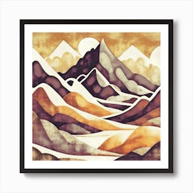 Firefly An Illustration Of A Beautiful Majestic Cinematic Tranquil Mountain Landscape In Neutral Col (78) Art Print