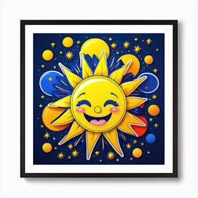 Lovely smiling sun on a blue gradient background 54 Art Print