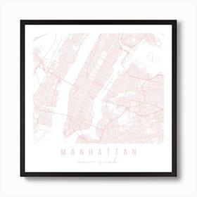 Manhattan New York Light Pink Minimal Street Map Square Art Print