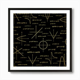 Gold Math Symbols On Black Background Art Print