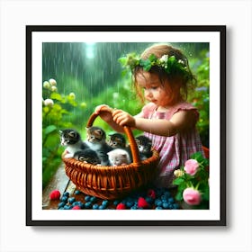 Little Girl With Kittens Art Print