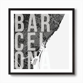 Barcelona Mono Street Map Text Overlay Square Art Print