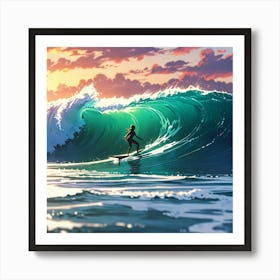 Surfer At Sunset 1 Art Print