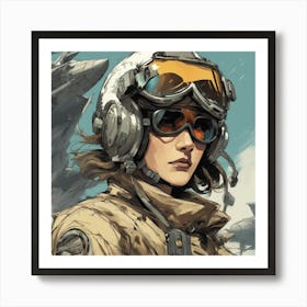 A Badass Anthropomorphic Fighter Pilot Lion, Extremely Low Angle, Atompunk, 50s Fashion Style, Intri Art Print