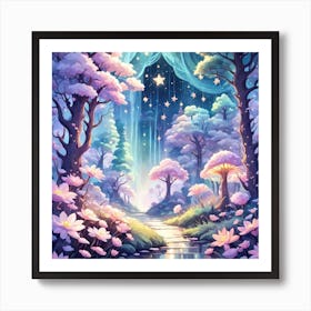 A Fantasy Forest With Twinkling Stars In Pastel Tone Square Composition 227 Art Print