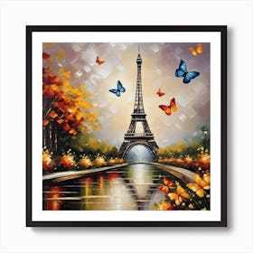 Paris Eiffel Tower With Butterflies 3 Art Print