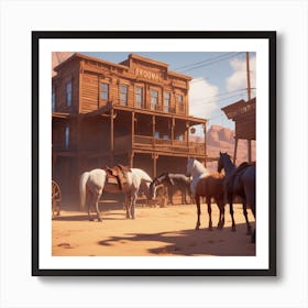 Western Town In Texas With Horses No People Unreal Engine Greg Rutkowski Loish Rhads Beeple M (1) Art Print