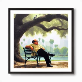 Man On A Park Bench Art Print