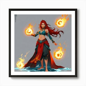 Fire Elf The Magic of Watercolor: A Deep Dive into Undine, the Stunningly Beautiful Asian Goddess Art Print