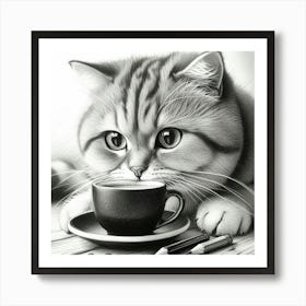 Cat Drinking Coffee 1 Art Print