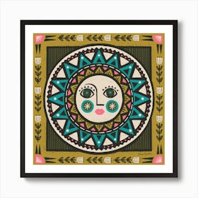 Sunny Face Folk Art Art Print