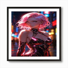 Anime Girl With Pink Hair 1 Art Print