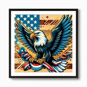 American Eagle On American Flag Art Print