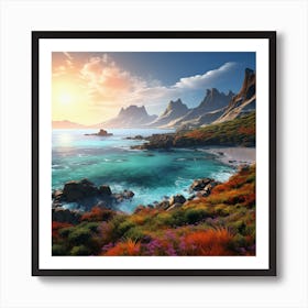 Landscape Ocean and Mountains Art Print