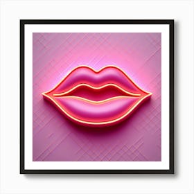 Neon Lips On A Pink Background 2 Art Print