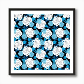 White And Blue Rose Flowers Art Print