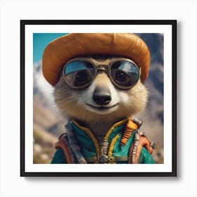 Close Up Portrait, Anthropomorphic Meerkat Mountaneer Wearing An Expedition Outfit, In The Himalayas Art Print