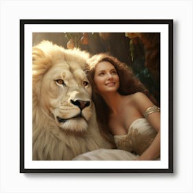 Lion And Woman Art Print