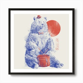 Drum Bear - Watercolor Pastel Music Wild Animal Aesthetic Gift 1 Art Print