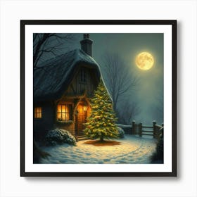 Christmas House At Night 1 Art Print