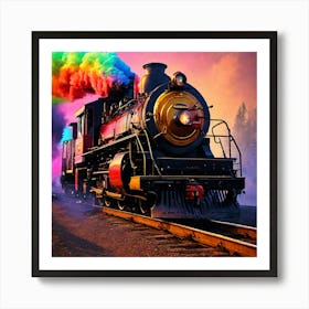 Train With Rainbow Smoke Art Print