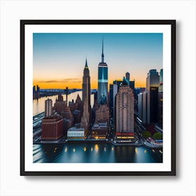 New York City Skyline At Sunset Art Print