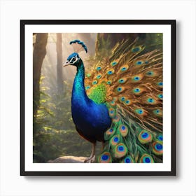 Peacock In The Forest Art Print