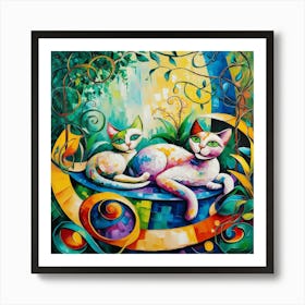 Cats In The Garden 5 Art Print