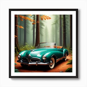 Classic Car In The Forest Art Print