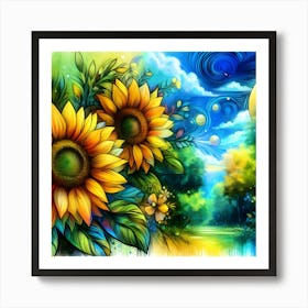 Sunflowers In The Sky Art Print