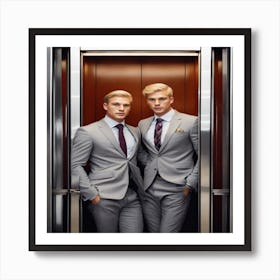 Two Men In Elevator Art Print