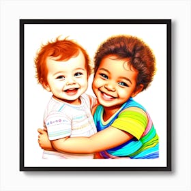 Two Children Hugging 1 Art Print