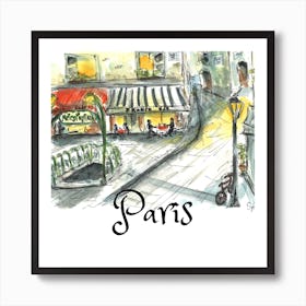 Paris Cafe France Watercolor Sketch Art Print