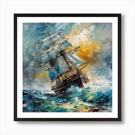 Sailing Ship In Rough Seas Art Print