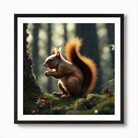 Red Squirrel In The Forest 12 Art Print