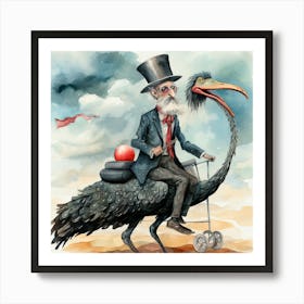 Man Riding An Ostrich Art Print