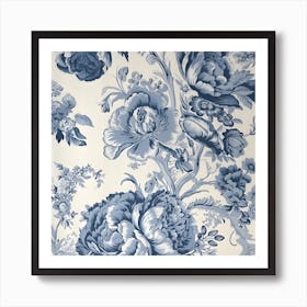 Blue And White Floral Wallpaper Art Print