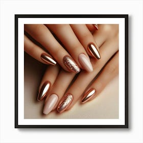 Gold And Rose Gold Nails Art Print