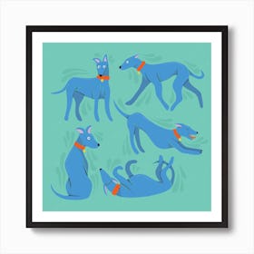 Blue and Green Sighthound Whippet Greyhound Dogs Art Print