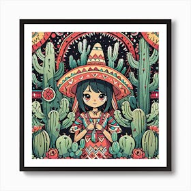 Mexican Girl With Cactus 3 Art Print