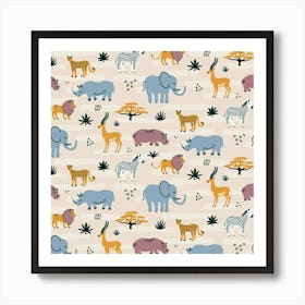 Wild Animals Seamless Pattern Art Print