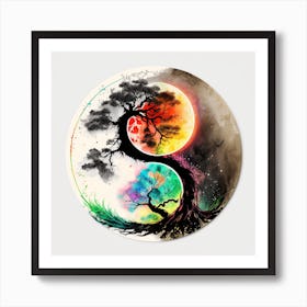 Myeera Watercolor Yin Yang Symbol Bonzai Tree Moonlight Glowing F12aa81b Bf64 415d 8208 C23de72275bd Art Print