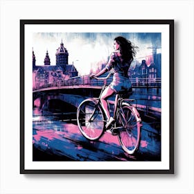 Women on bicycle 1 Art Print