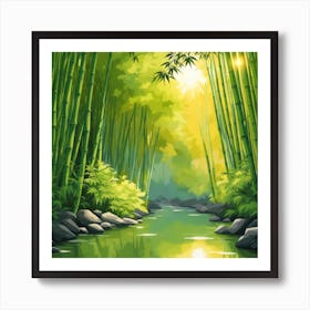 A Stream In A Bamboo Forest At Sun Rise Square Composition 159 Art Print