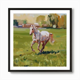 White Horse Galloping Art Print